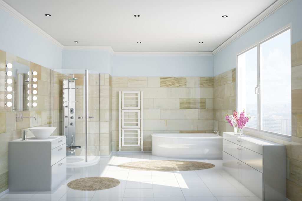 Sauberes modernes Bad mit Fliesen aus Terrakotta
